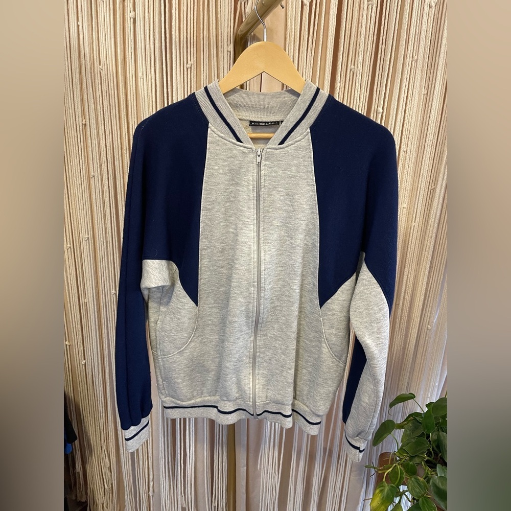 Vintage Grey and Navy Colorblock Zip-Up track Jacket sweatsuit jacket w/ pockets